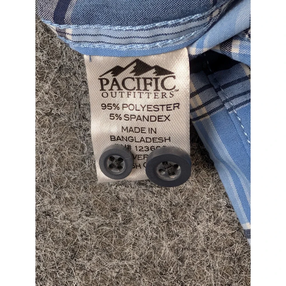 Pacific Outfitters Mens XL Active Stretch Blue Plaid Hiking Shirt Long Sleeve